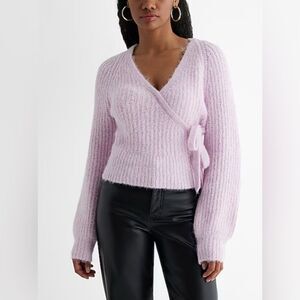 NWT Express Fuzzy Ribbed Surplice Tied Sweater Wool Blend Medium